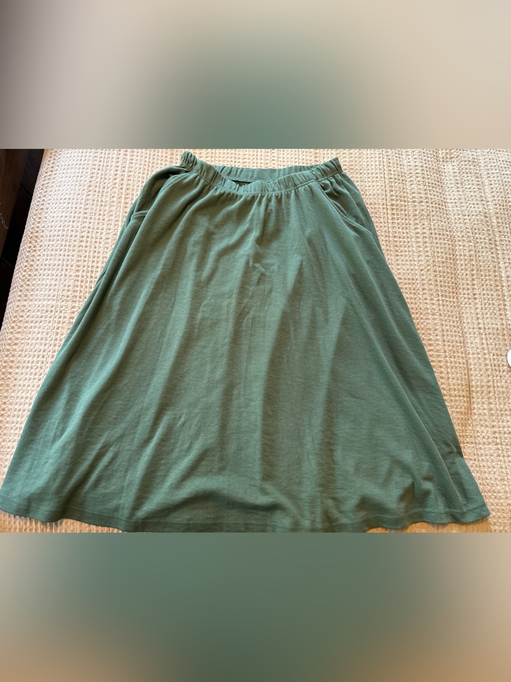 Casual Green Elastic-Waist Midi Skirt